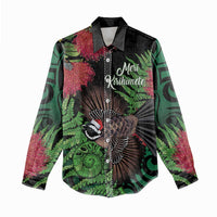 Meri Kirihimete New Zealand Women Casual Shirt Piwakawaka Koru Fern Mix Pohutukawa - Polynesian Pride