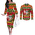 Personalised Hawaii Surfing Santa Christmas Couples Matching Off The Shoulder Long Sleeve Dress and Long Sleeve Button Shirt Tropical Pineapple Mele Kalikimaka Quilt Pattern LT14 Red - Polynesian Pride