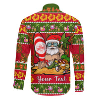 Personalised Hawaii Surfing Santa Christmas Family Matching Off Shoulder Long Sleeve Dress and Hawaiian Shirt Tropical Pineapple Mele Kalikimaka Quilt Pattern LT14 - Polynesian Pride
