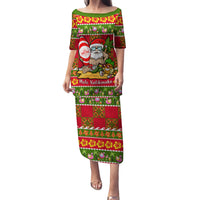 Personalised Hawaii Surfing Santa Christmas Family Matching Puletasi Dress and Hawaiian Shirt Tropical Pineapple Mele Kalikimaka Quilt Pattern LT14 Mom's Dress Red - Polynesian Pride
