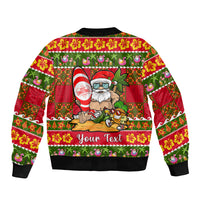 Personalised Hawaii Surfing Santa Christmas Sleeve Zip Bomber Jacket Tropical Pineapple Mele Kalikimaka Quilt Pattern LT14 - Polynesian Pride