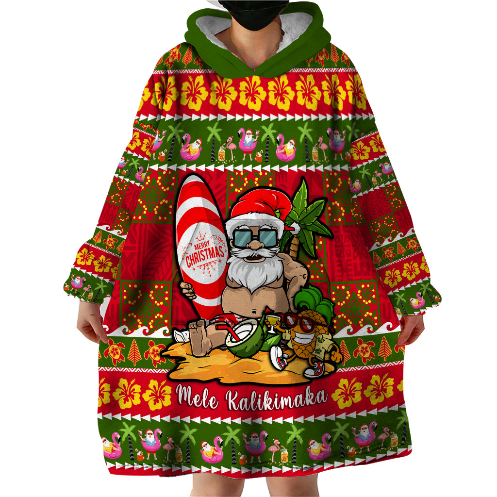 Personalised Hawaii Surfing Santa Christmas Wearable Blanket Hoodie Tropical Pineapple Mele Kalikimaka Quilt Pattern LT14 - Polynesian Pride
