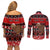 Personalised New Zealand Christmas Couples Matching Off Shoulder Short Dress and Long Sleeve Button Shirt Aotearoa Kiwi Meri Kirihimete Red Version LT14 - Polynesian Pride