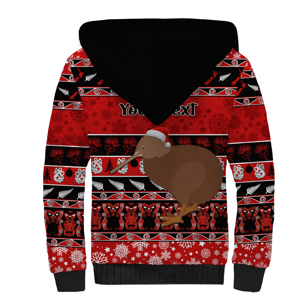 Personalised New Zealand Christmas Sherpa Hoodie Aotearoa Kiwi Meri Kirihimete Red Version LT14 - Polynesian Pride