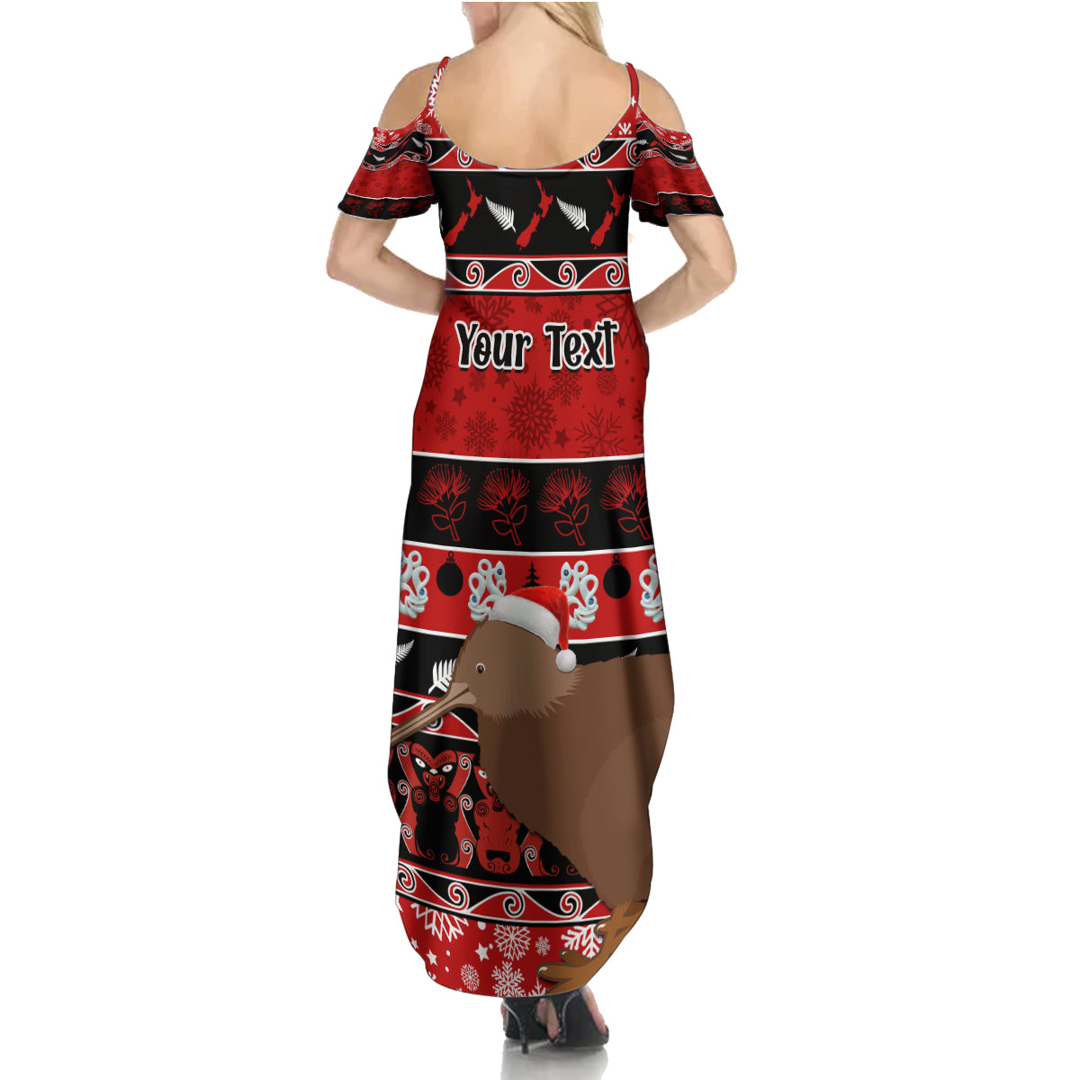 Personalised New Zealand Christmas Summer Maxi Dress Aotearoa Kiwi Meri Kirihimete Red Version LT14 - Polynesian Pride