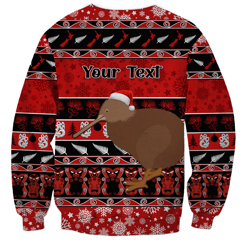 Personalised New Zealand Christmas Sweatshirt Aotearoa Kiwi Meri Kirihimete Red Version LT14 - Polynesian Pride