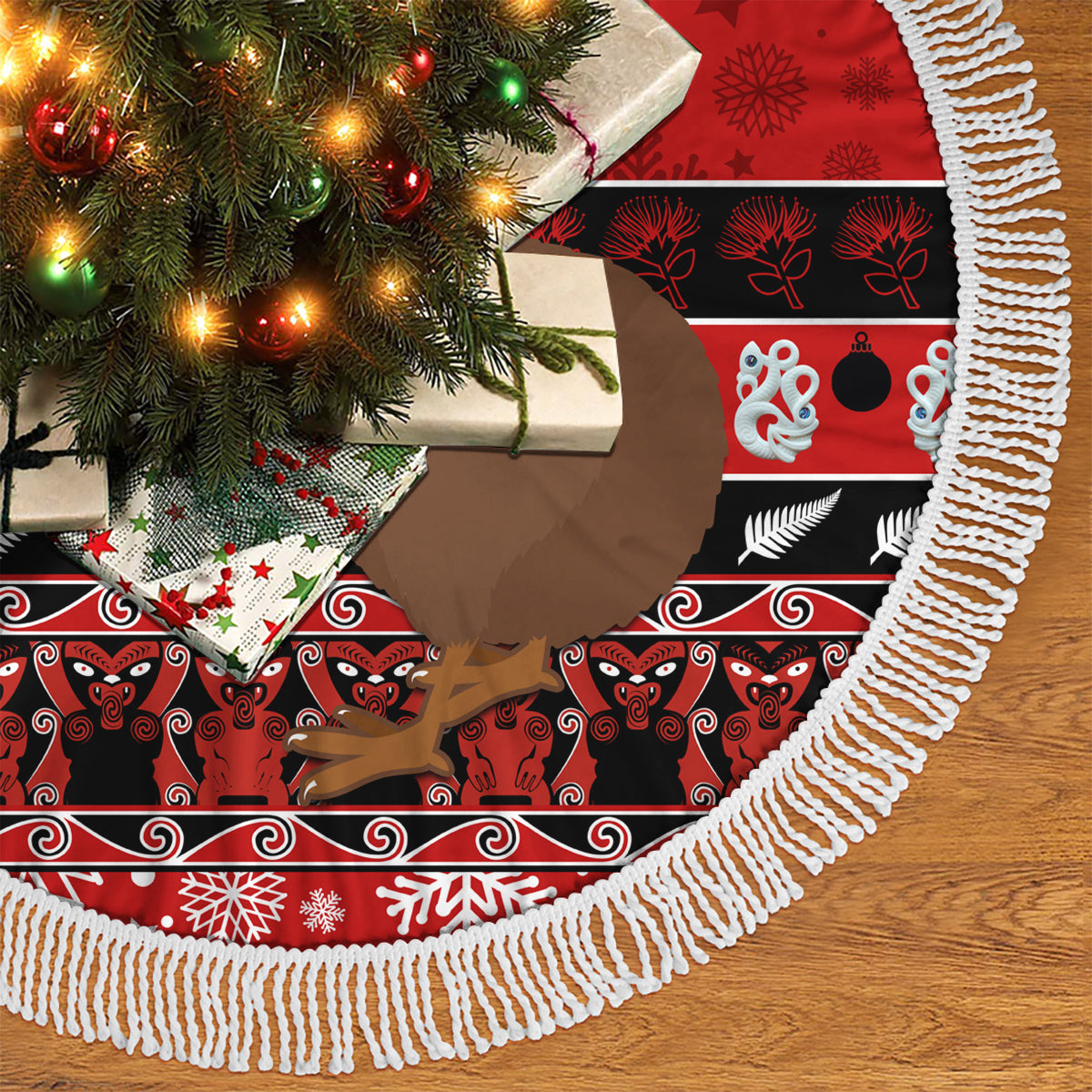 New Zealand Christmas Tree Skirt Aotearoa Kiwi Meri Kirihimete Red Version LT14 - Polynesian Pride
