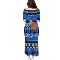 Personalised New Zealand Christmas Family Matching Puletasi Dress and Hawaiian Shirt Aotearoa Kiwi Meri Kirihimete Blue Version LT14 - Polynesian Pride
