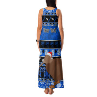 Personalised New Zealand Christmas Family Matching Tank Maxi Dress and Hawaiian Shirt Aotearoa Kiwi Meri Kirihimete Blue Version LT14 - Polynesian Pride