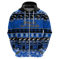 Personalised New Zealand Christmas Hoodie Aotearoa Kiwi Meri Kirihimete Blue Version LT14 - Polynesian Pride