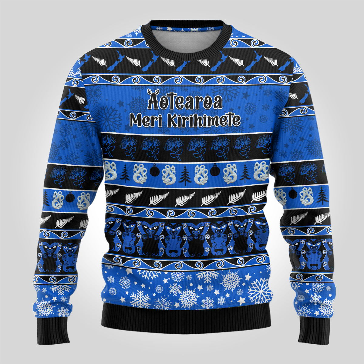 Personalised New Zealand Christmas Ugly Christmas Sweater Aotearoa Kiwi Meri Kirihimete Blue Version LT14 - Polynesian Pride