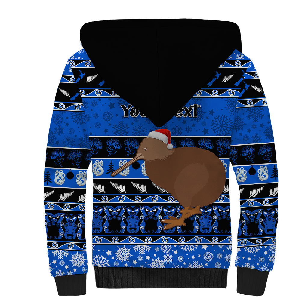 Personalised New Zealand Christmas Sherpa Hoodie Aotearoa Kiwi Meri Kirihimete Blue Version LT14 - Polynesian Pride