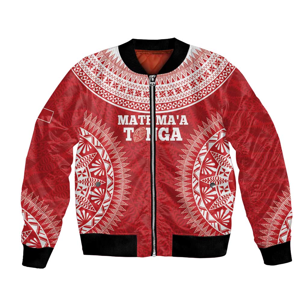 Custom Tonga Mate Maa Bomber Jacket Go Champions Tongan Ngatu - Red LT14 Unisex Red - Polynesian Pride