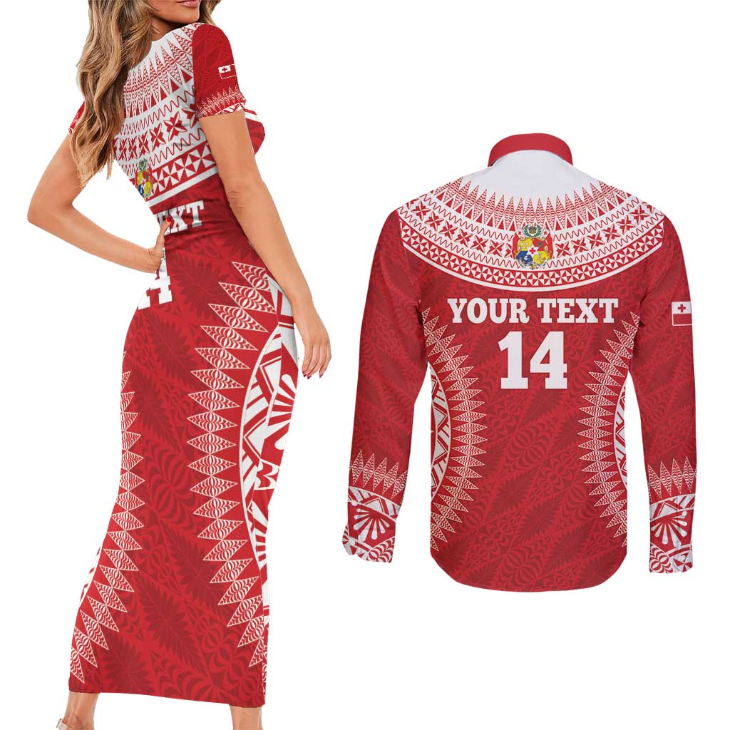 Custom Tonga Mate Maa Couples Matching Short Sleeve Bodycon Dress and Long Sleeve Button Shirt Go Champions Tongan Ngatu - Red