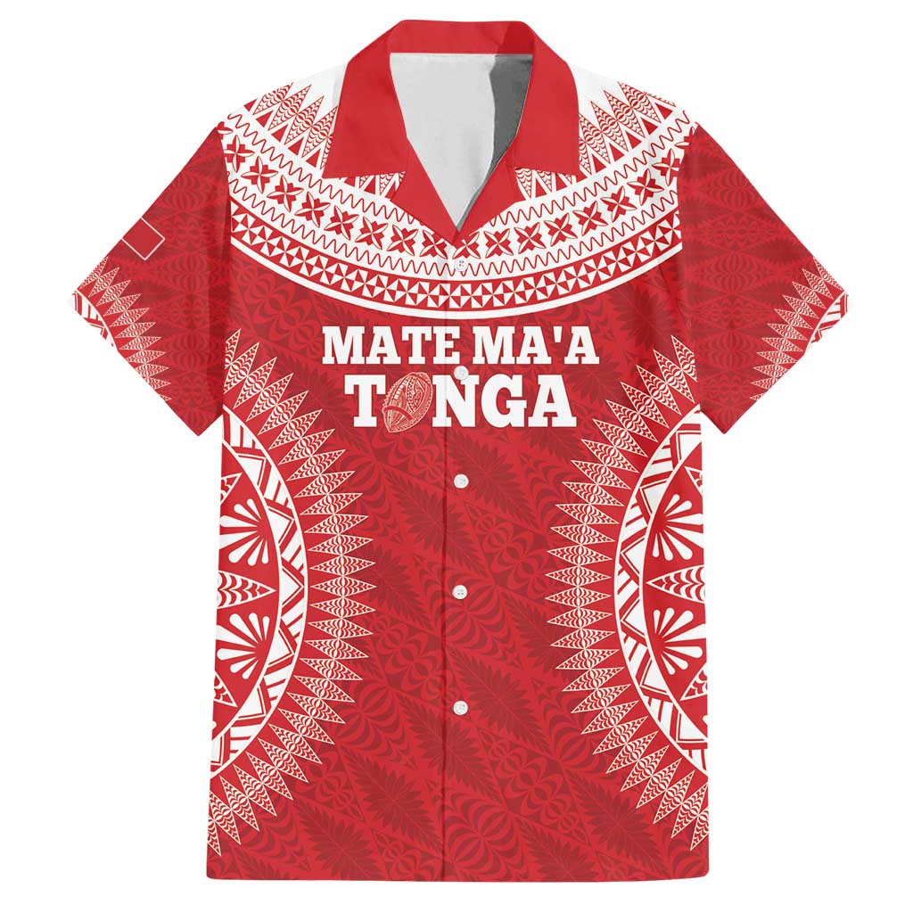 Custom Tonga Mate Maa Family Matching Long Sleeve Bodycon Dress and Hawaiian Shirt Go Champions Tongan Ngatu - Red LT14 Dad's Shirt - Short Sleeve Red - Polynesian Pride
