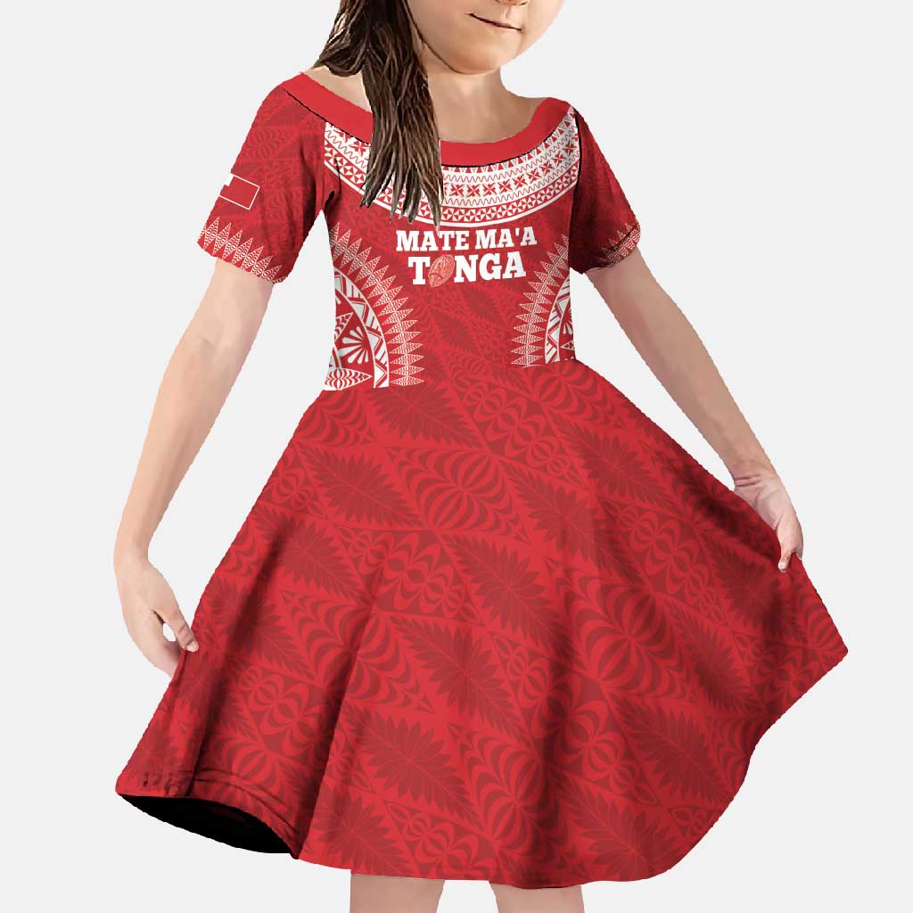 Custom Tonga Mate Maa Family Matching Short Sleeve Bodycon Dress and Hawaiian Shirt Go Champions Tongan Ngatu - Red LT14 Daughter's Dress Red - Polynesian Pride