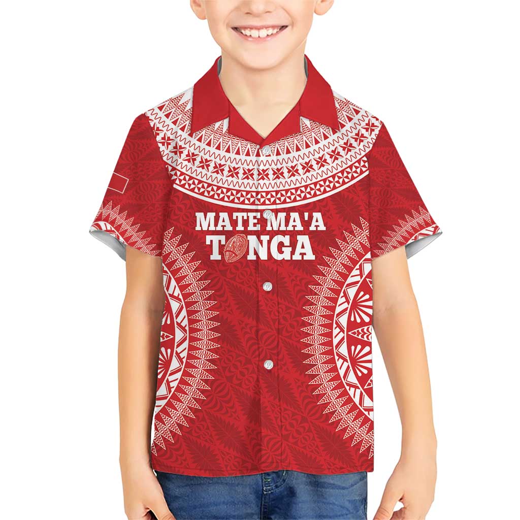 Custom Tonga Mate Maa Family Matching Short Sleeve Bodycon Dress and Hawaiian Shirt Go Champions Tongan Ngatu - Red LT14 Son's Shirt Red - Polynesian Pride