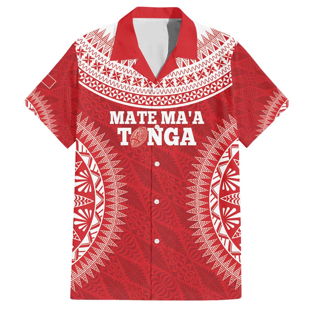Custom Tonga Mate Maa Family Matching Tank Maxi Dress and Hawaiian Shirt Go Champions Tongan Ngatu - Red LT14 Dad's Shirt - Short Sleeve Red - Polynesian Pride