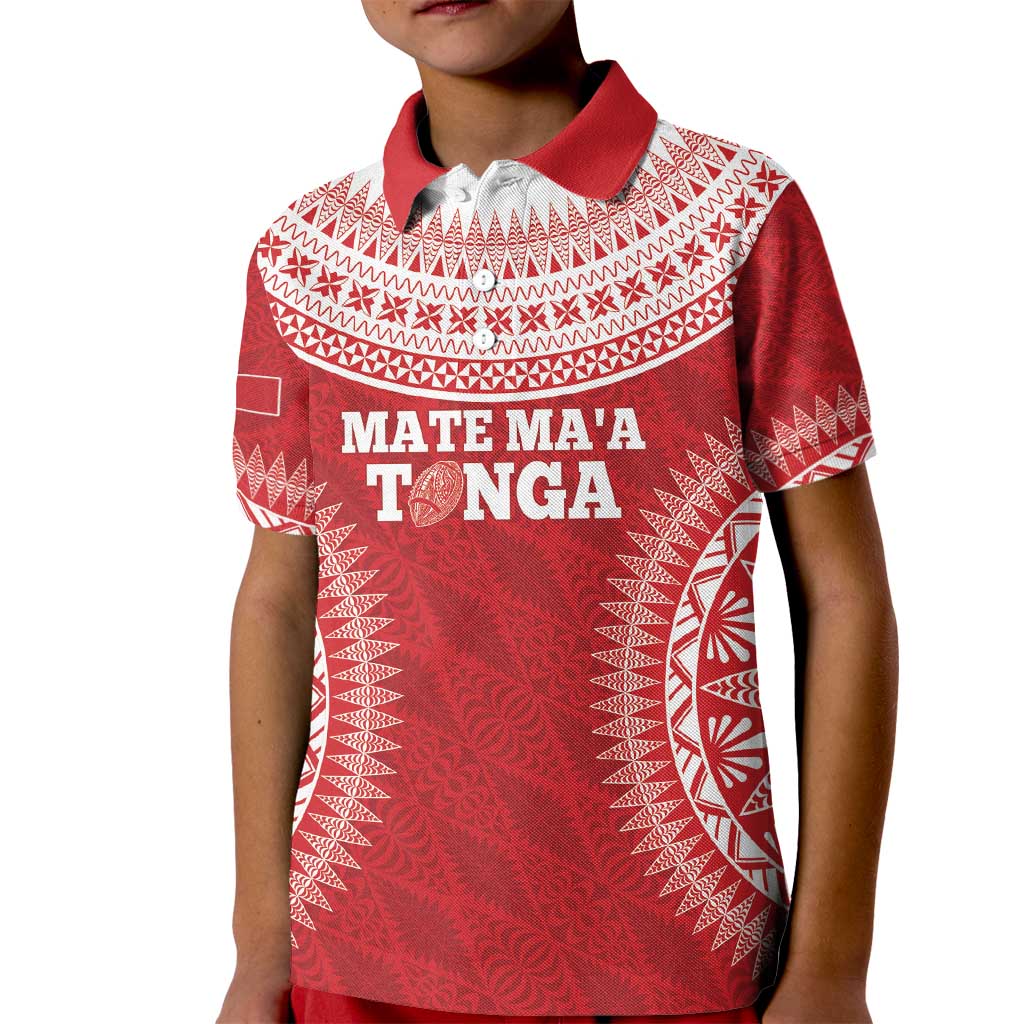 Custom Tonga Mate Maa Kid Polo Shirt Go Champions Tongan Ngatu - Red LT14 Kid Red - Polynesian Pride