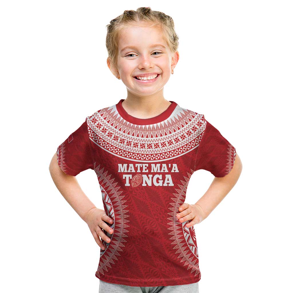 Custom Tonga Mate Maa Kid T Shirt Go Champions Tongan Ngatu - Red LT14 Red - Polynesian Pride