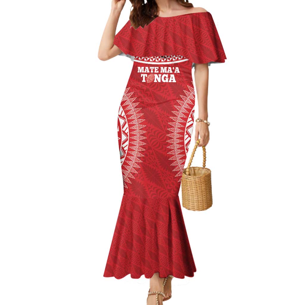 Custom Tonga Mate Maa Mermaid Dress Go Champions Tongan Ngatu - Red LT14 Women Red - Polynesian Pride
