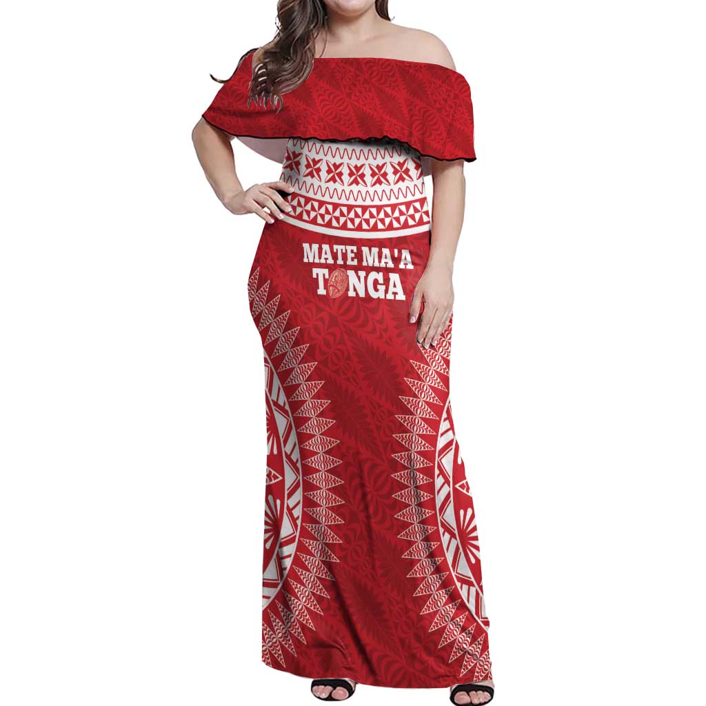Custom Tonga Mate Maa Off Shoulder Maxi Dress Go Champions Tongan Ngatu - Red LT14 Women Red - Polynesian Pride
