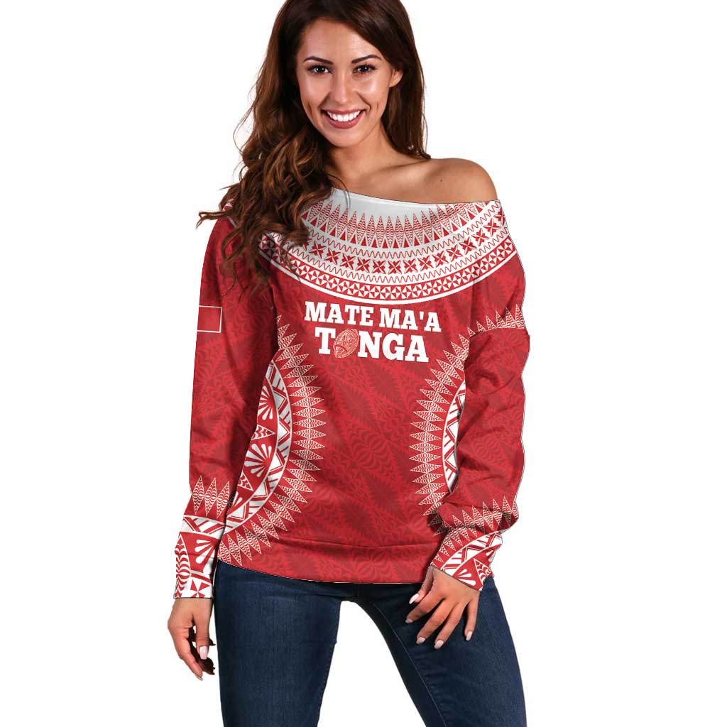 Custom Tonga Mate Maa Off Shoulder Sweater Go Champions Tongan Ngatu - Red LT14 Women Red - Polynesian Pride