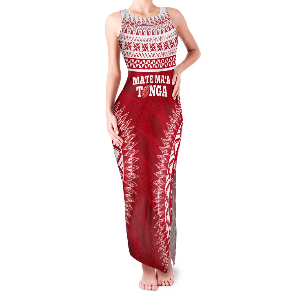 Custom Tonga Mate Maa Tank Maxi Dress Go Champions Tongan Ngatu - Red LT14 Women Red - Polynesian Pride