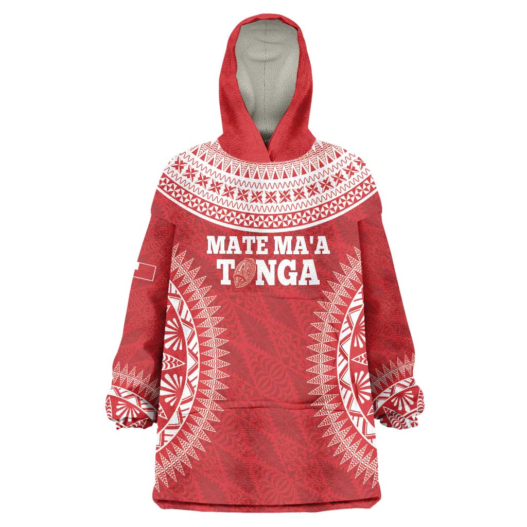 Custom Tonga Mate Maa Wearable Blanket Hoodie Go Champions Tongan Ngatu - Red LT14 One Size Red - Polynesian Pride