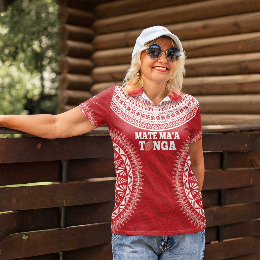 Custom Tonga Mate Maa Women Polo Shirt Go Champions Tongan Ngatu - Red
