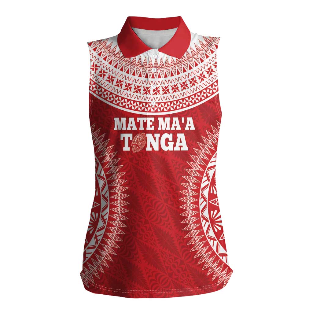 Custom Tonga Mate Maa Women Sleeveless Polo Shirt Go Champions Tongan Ngatu - Red LT14 Female Red - Polynesian Pride