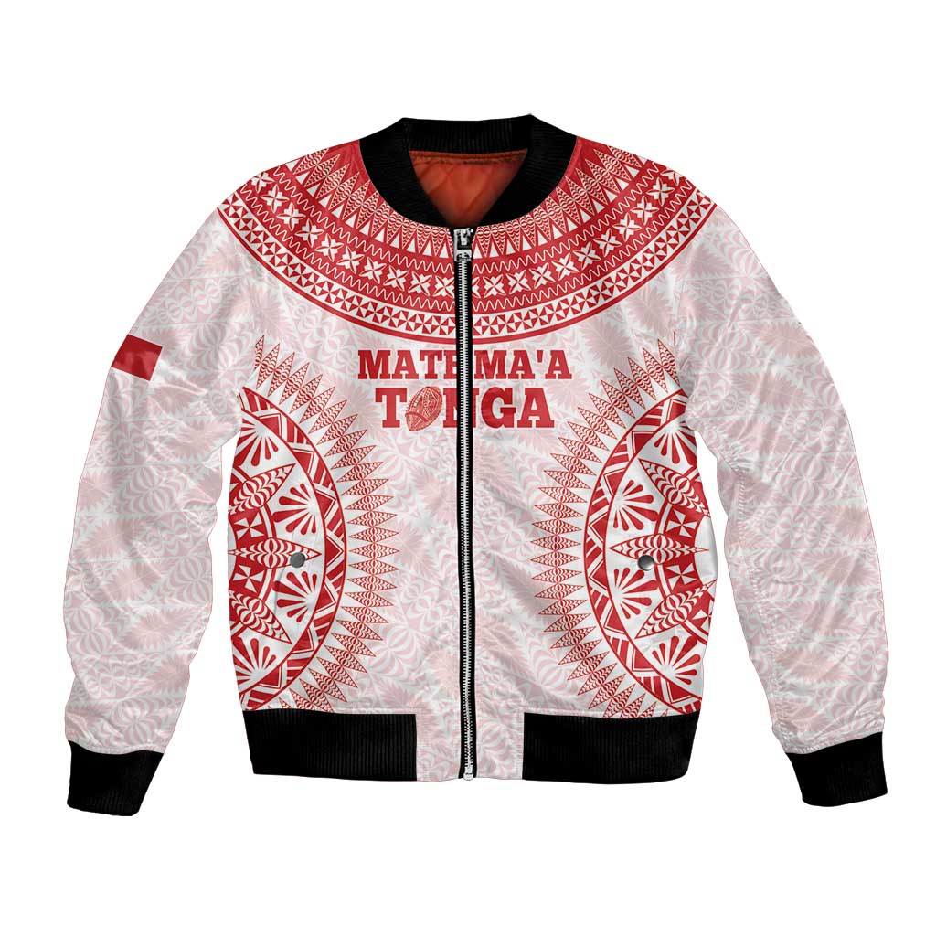 Custom Tonga Mate Maa Bomber Jacket Go Champions Tongan Ngatu - White LT14 Unisex White - Polynesian Pride