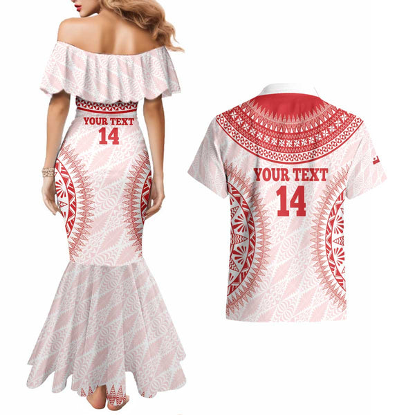 Custom Tonga Rugby Family Matching Mermaid Dress and Hawaiian Shirt World Cup 2023 Coat Of Arms Ngatu Pattern LT05