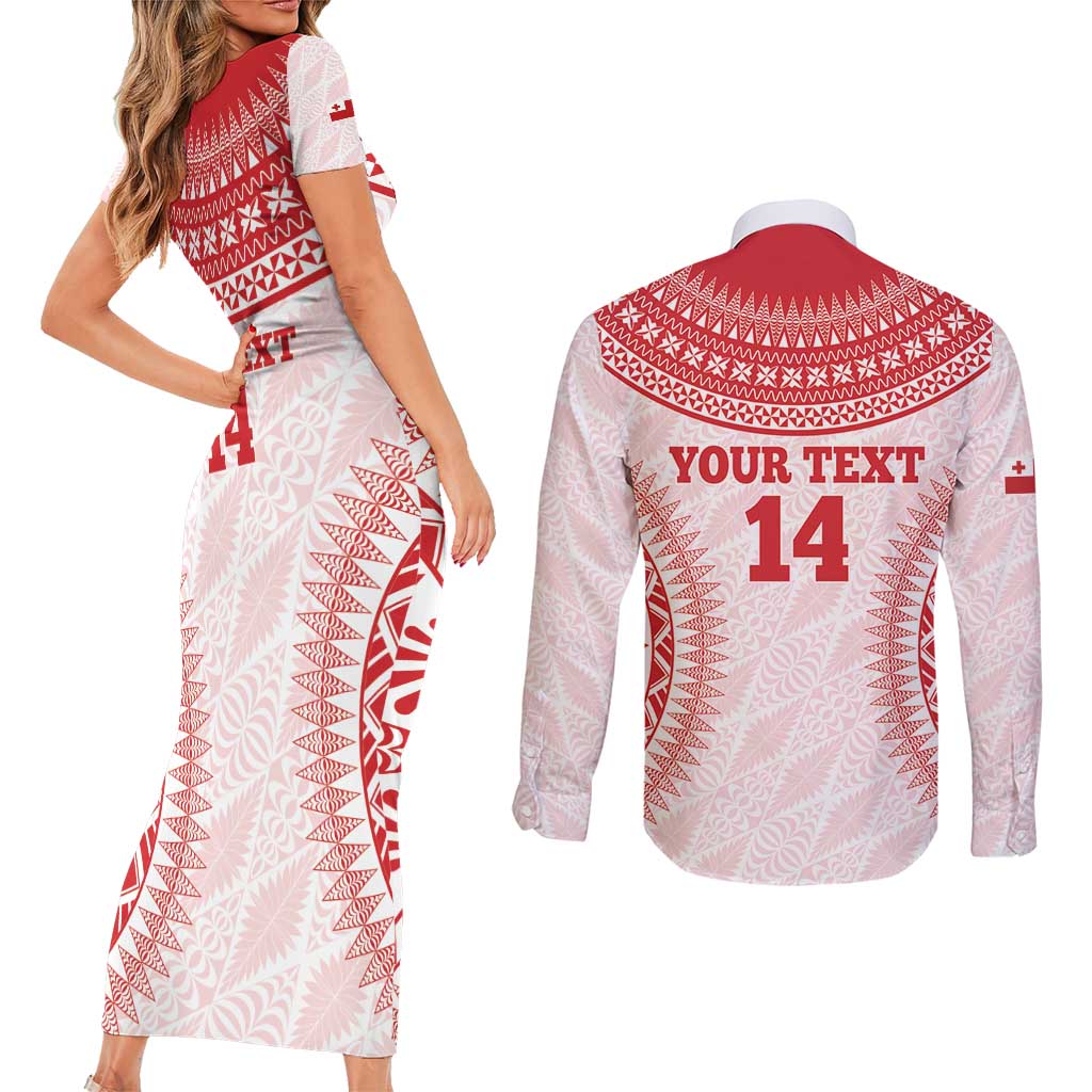 Custom Tonga Mate Maa Couples Matching Short Sleeve Bodycon Dress and Long Sleeve Button Shirt Go Champions Tongan Ngatu - White