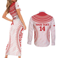 Custom Tonga Mate Maa Couples Matching Short Sleeve Bodycon Dress and Long Sleeve Button Shirt Go Champions Tongan Ngatu - White