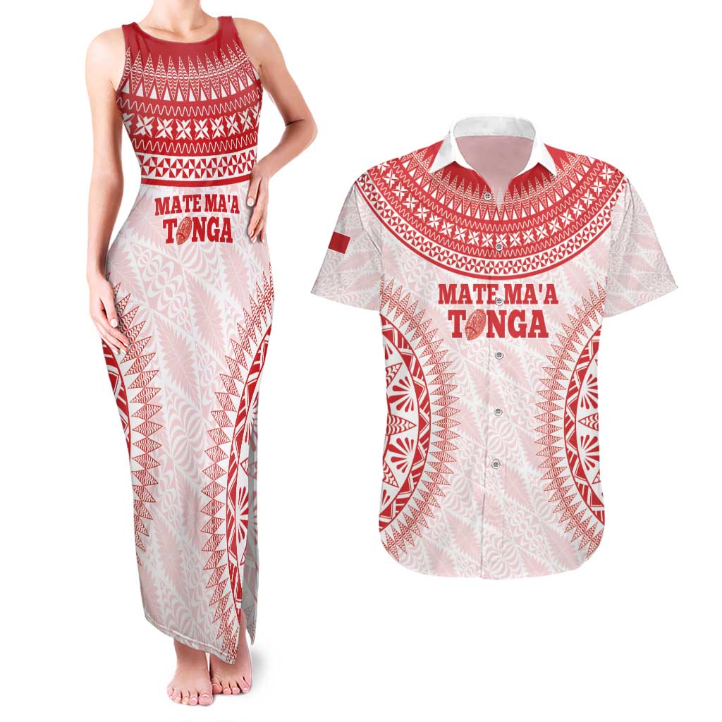 Custom Tonga Mate Maa Couples Matching Tank Maxi Dress and Hawaiian Shirt Go Champions Tongan Ngatu - White LT14 White - Polynesian Pride