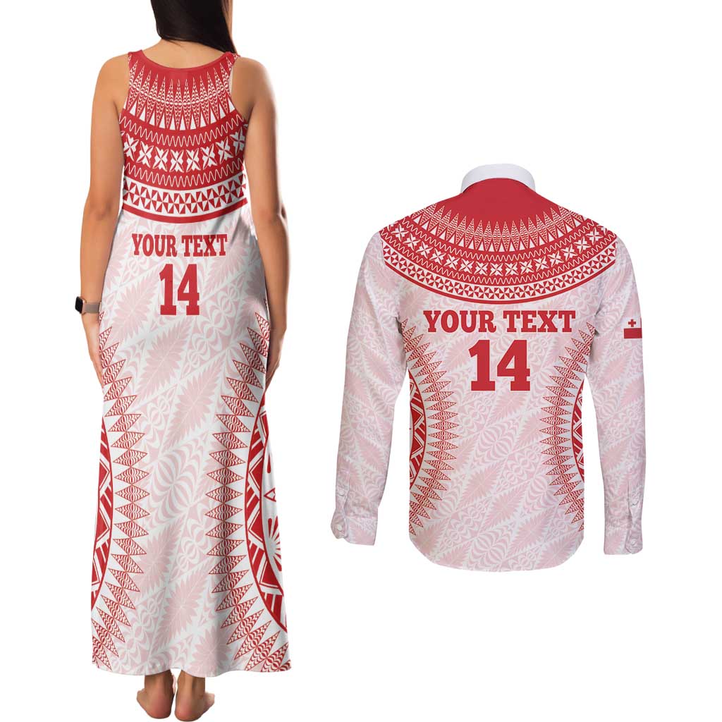 Custom Tonga Mate Maa Couples Matching Tank Maxi Dress and Long Sleeve Button Shirt Go Champions Tongan Ngatu - White