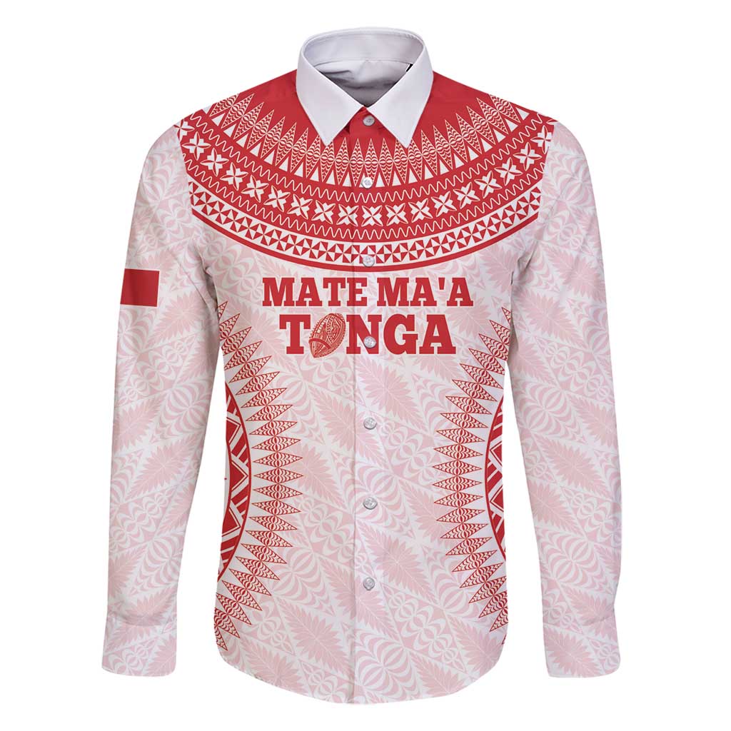 Custom Tonga Mate Maa Family Matching Long Sleeve Bodycon Dress and Hawaiian Shirt Go Champions Tongan Ngatu - White LT14 Dad's Shirt - Long Sleeve White - Polynesian Pride