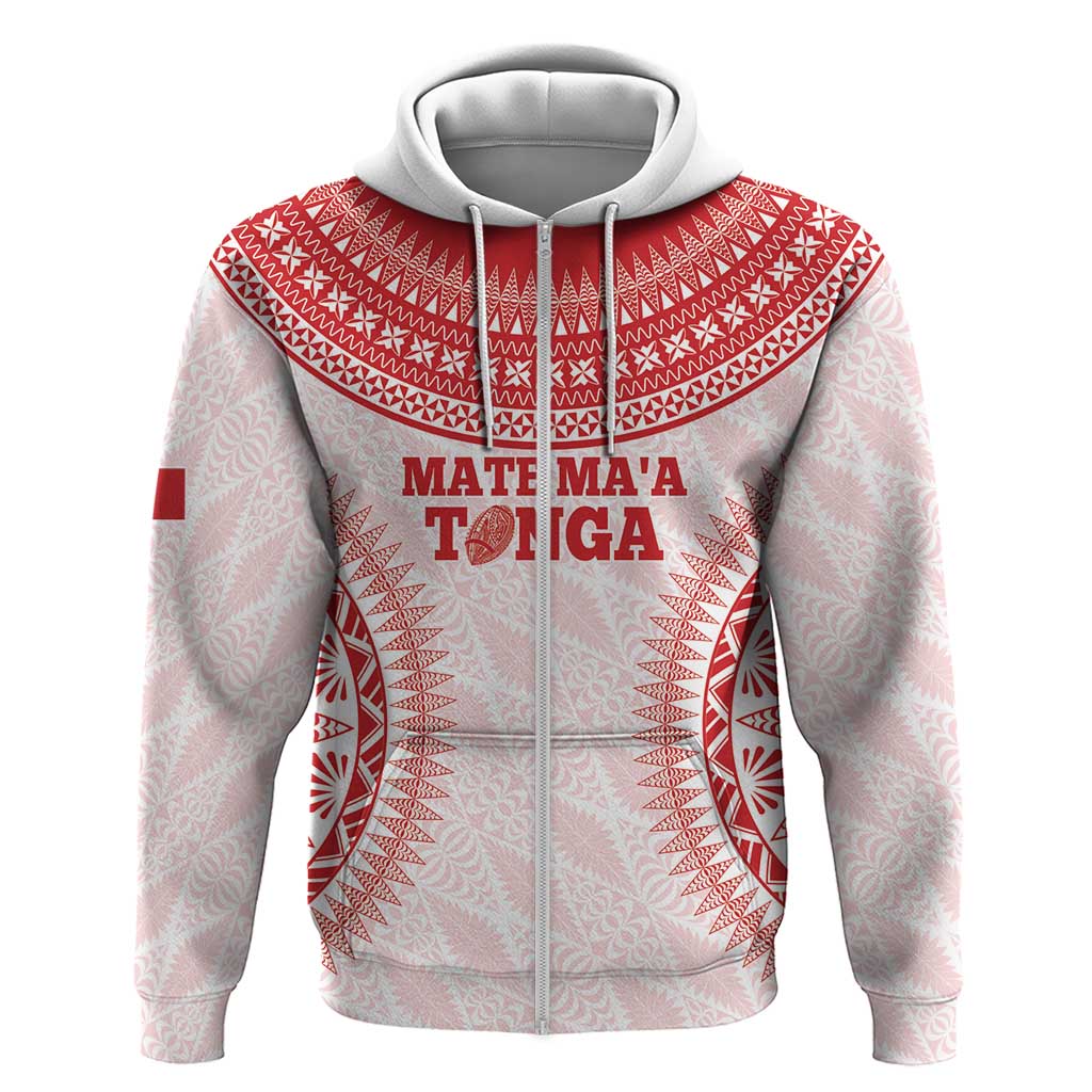 Custom Tonga Mate Maa Hoodie Go Champions Tongan Ngatu - White LT14 Zip Hoodie White - Polynesian Pride