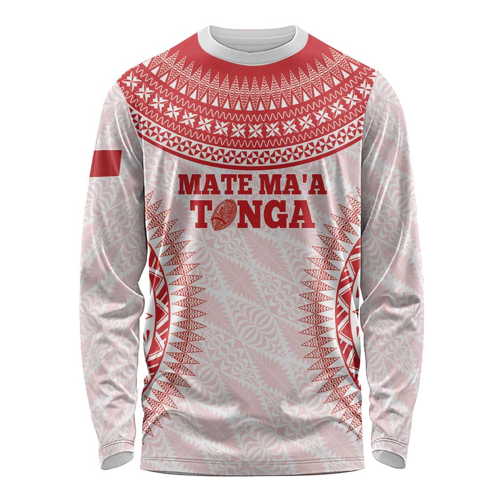 Custom Tonga Mate Maa Long Sleeve Shirt Go Champions Tongan Ngatu - White LT14 Unisex White - Polynesian Pride
