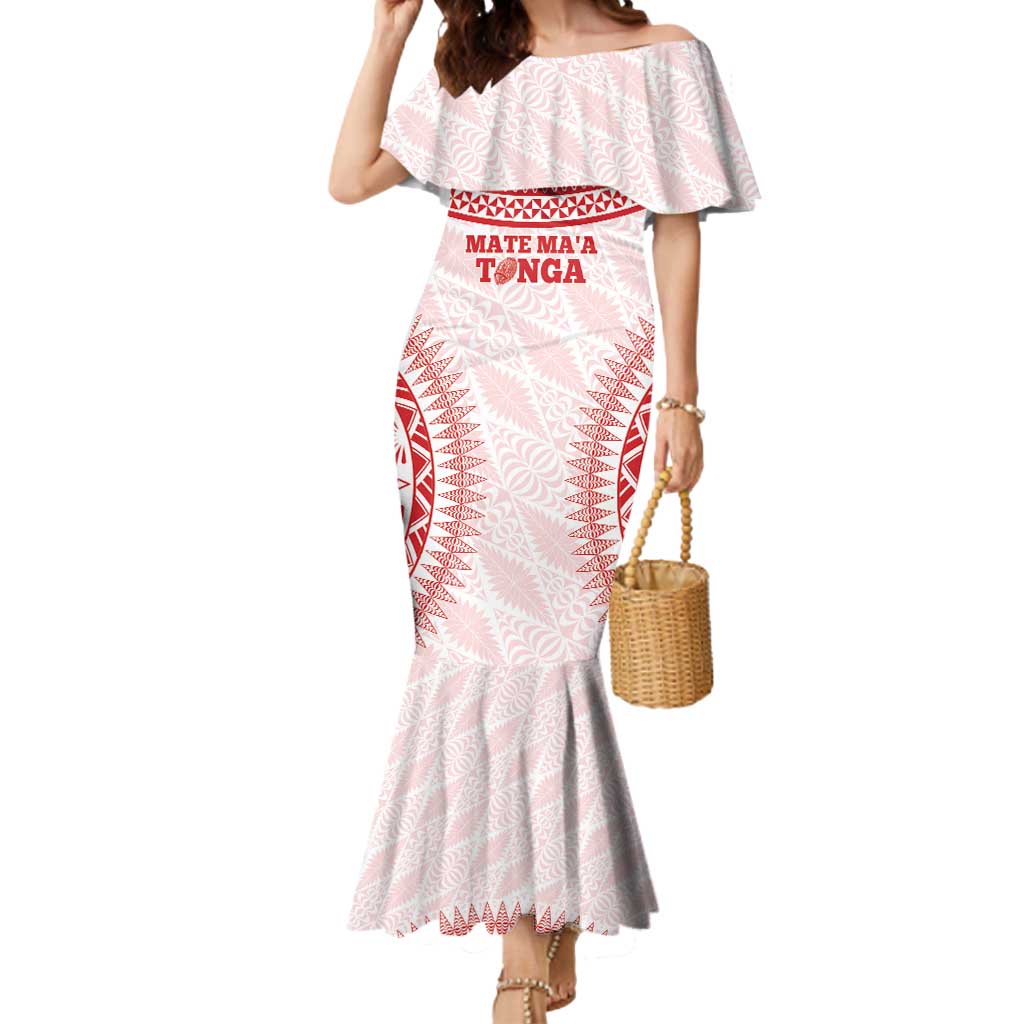Custom Tonga Mate Maa Mermaid Dress Go Champions Tongan Ngatu - White LT14 Women White - Polynesian Pride
