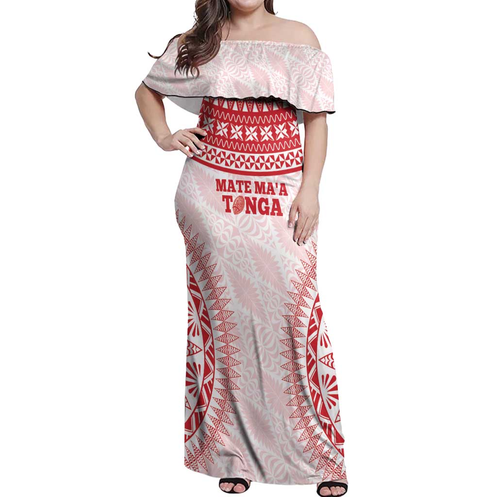 Custom Tonga Mate Maa Off Shoulder Maxi Dress Go Champions Tongan Ngatu - White LT14 Women White - Polynesian Pride
