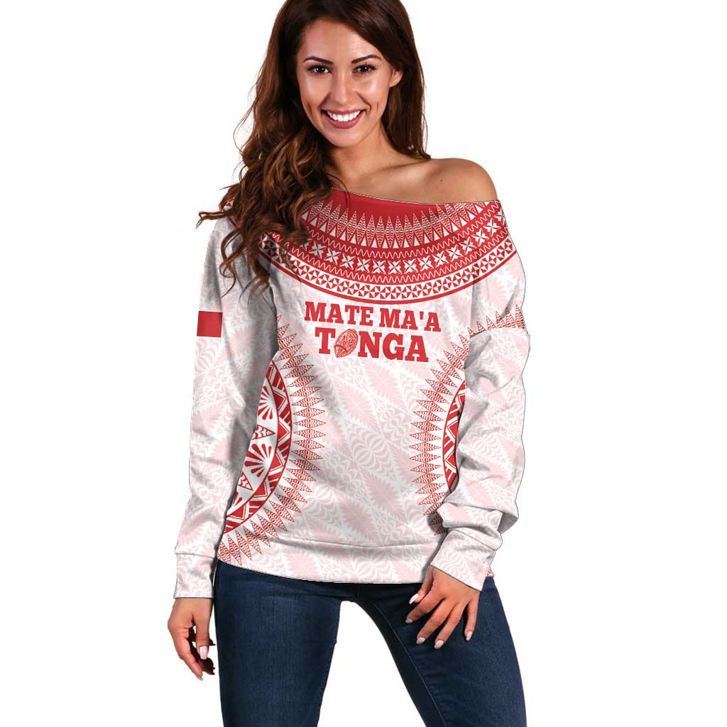 Custom Tonga Mate Maa Off Shoulder Sweater Go Champions Tongan Ngatu - White LT14 Women White - Polynesian Pride