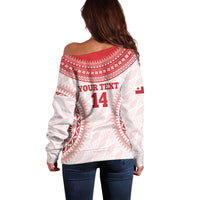 Custom Tonga Mate Maa Off Shoulder Sweater Go Champions Tongan Ngatu - White