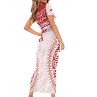 Custom Tonga Mate Maa Short Sleeve Bodycon Dress Go Champions Tongan Ngatu - White