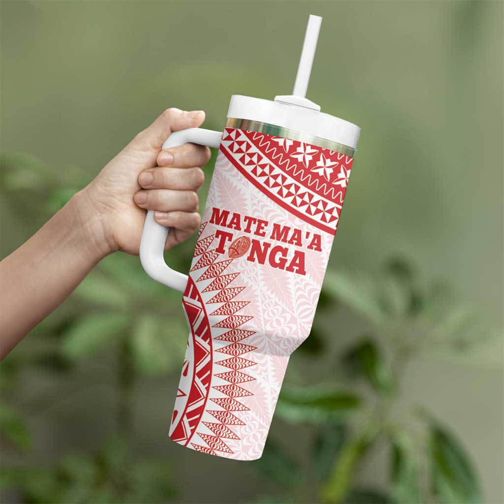 Personalised Tonga Mate Maa Tumbler With Handle Go Champions Tongan Ngatu - White