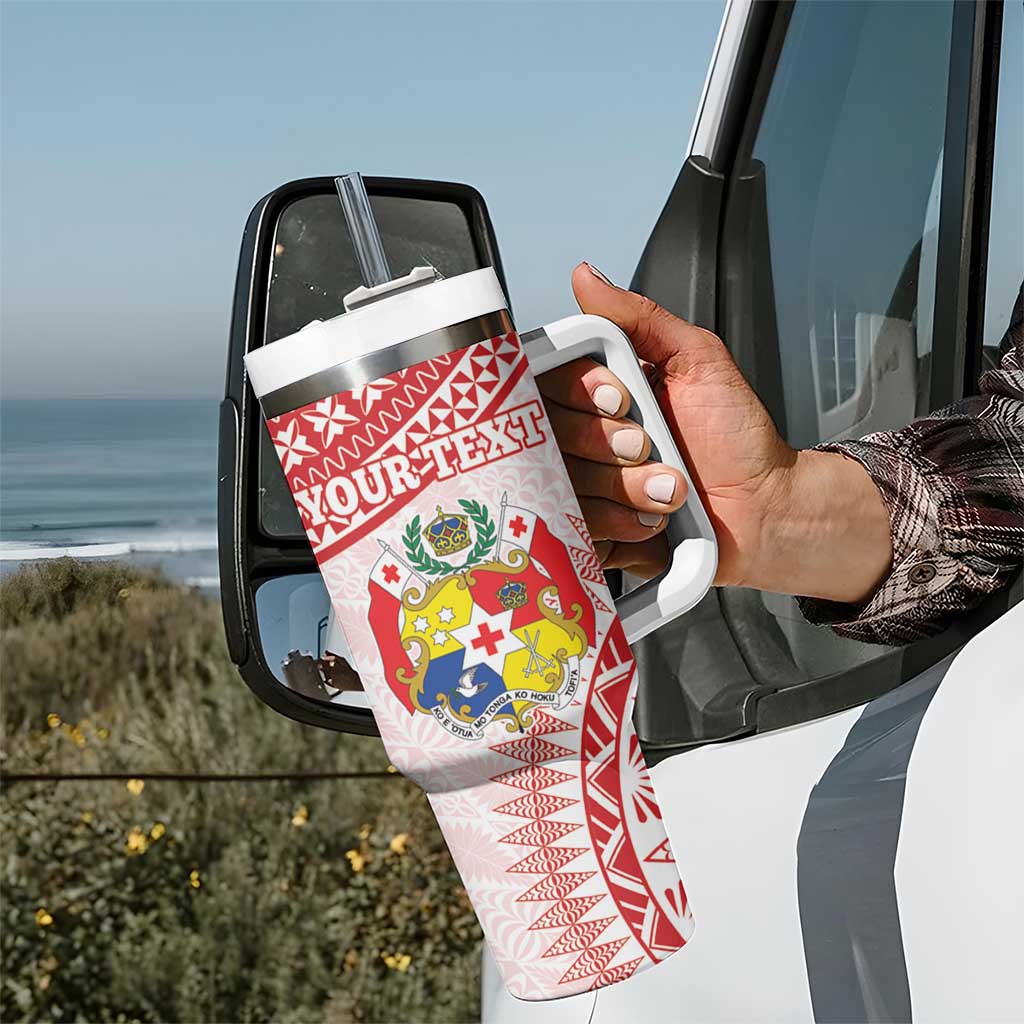 Personalised Tonga Mate Maa Tumbler With Handle Go Champions Tongan Ngatu - White