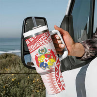 Personalised Tonga Mate Maa Tumbler With Handle Go Champions Tongan Ngatu - White