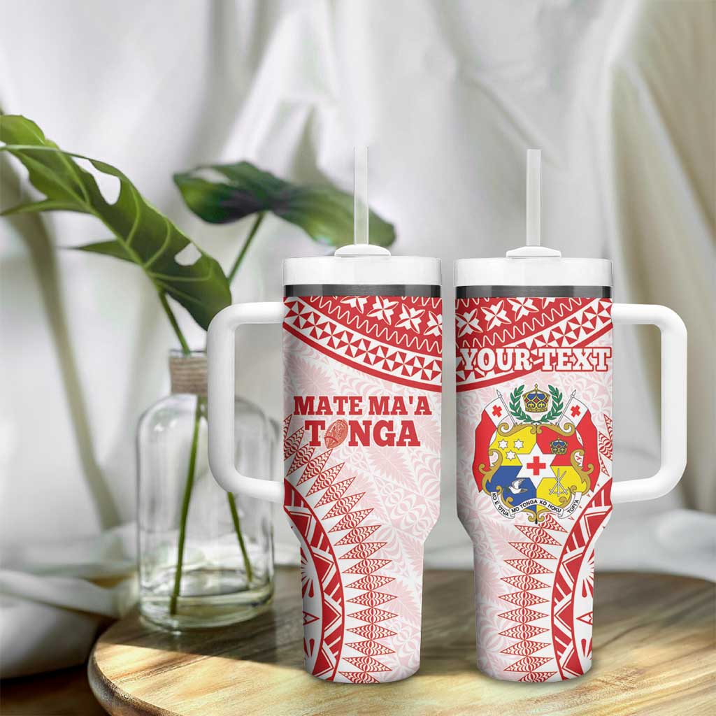 Personalised Tonga Mate Maa Tumbler With Handle Go Champions Tongan Ngatu - White