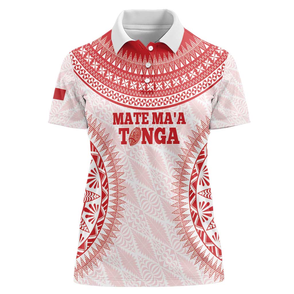 Custom Tonga Mate Maa Women Polo Shirt Go Champions Tongan Ngatu - White LT14 Female White - Polynesian Pride